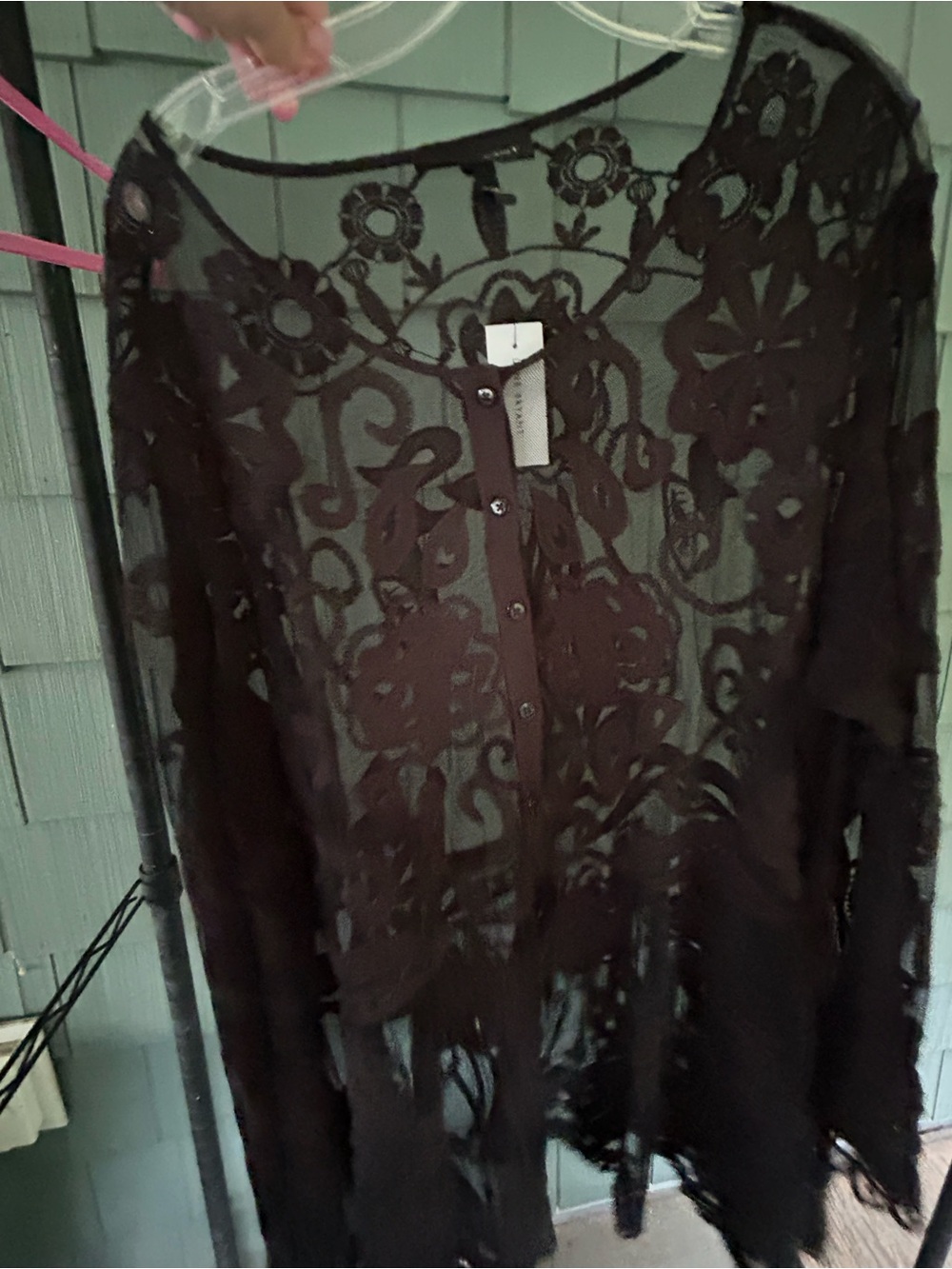 NWT lane Bryant  Black Sheer Floral Embroidered Button-Down Top